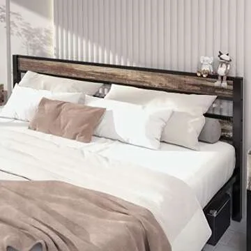 LIKIMIO California King Bed Frame wtih Headboard, Easy Assembly, Noise-Free, No Box Spring Needed, Heavy Strong Metal Support Frames, Rustic Brown