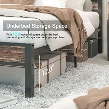 LIKIMIO California King Bed Frame wtih Headboard, Easy Assembly, Noise-Free, No Box Spring Needed, Heavy Strong Metal Support Frames, Rustic Brown