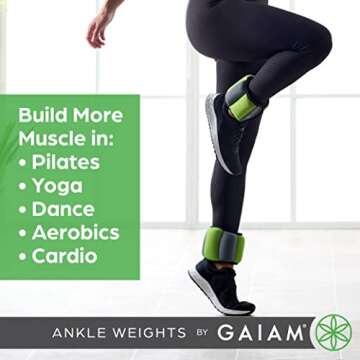 Gaiam Ankle Weights Strength Training Weight Sets For Women & Men With Adjustable Straps - Walking, Running, Pilates, Yoga, Dance, Aerobics, Cardio Exercises (10-Pound Set - Two (2) 5lb Weights)