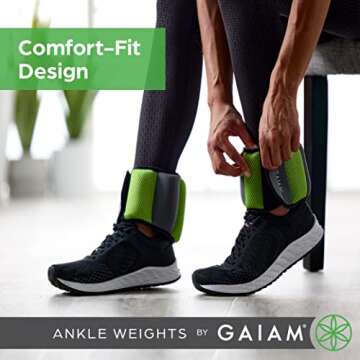 Gaiam Ankle Weights Strength Training Weight Sets For Women & Men With Adjustable Straps - Walking, Running, Pilates, Yoga, Dance, Aerobics, Cardio Exercises (10-Pound Set - Two (2) 5lb Weights)