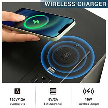 ADORNEVE Nightstand with LED Lights and Wireless Charging Station