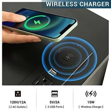 ADORNEVE Nightstand with LED Lights and Wireless Charging Station