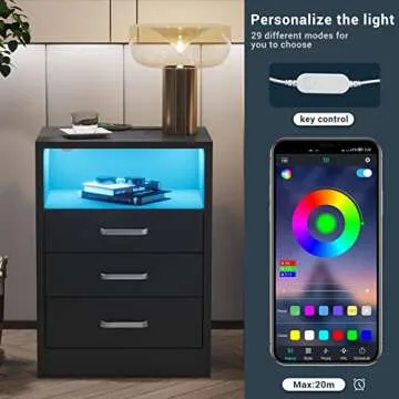 ADORNEVE Nightstand with LED Lights and Wireless Charging Station
