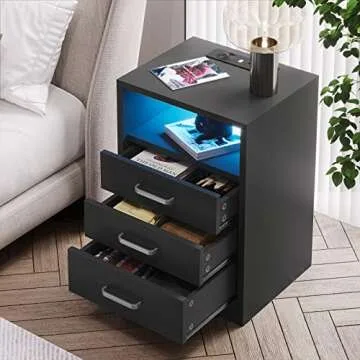 ADORNEVE Nightstand with LED Lights and Wireless Charging Station