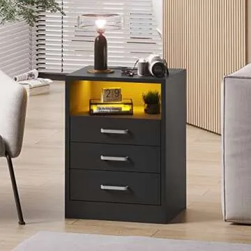 ADORNEVE Nightstand with LED Lights and Wireless Charging Station
