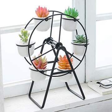 Stylish JUXYES Ferris Wheel Planter with 6 Ceramic Pots