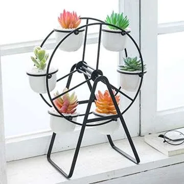 Stylish JUXYES Ferris Wheel Planter with 6 Ceramic Pots