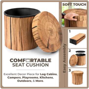 Sorbus Tree Stump Stool, Toy Storage Ottoman 15 Inch Fake tree stumps Log Stool Storage, Artificial Tree Trunk, Perfect Footstool Kids Toy Chest, Rustic Log Cabin Decor Bench, Pedestal, Side End Table