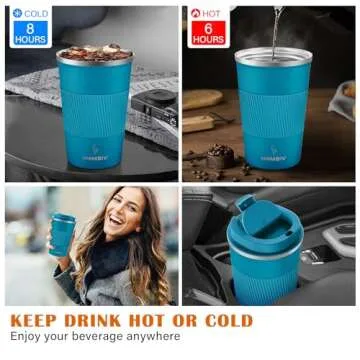 MOMSIV 12oz Travel Mug, Insulated Coffee Cup with Leakproof Lid, Travel Coffee Mug Vacuum Stainless Steel Double Walled Reusable Coffee Cup for Hot and Cold Water Coffee