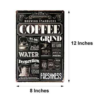 UNIQUELOVER Coffee Bar Sign, Hot Coffee Grind Coffee Decorations for Kitchen 8 X 12 Inches, Small