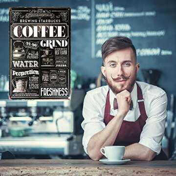 UNIQUELOVER Coffee Bar Sign, Hot Coffee Grind Coffee Decorations for Kitchen 8 X 12 Inches, Small