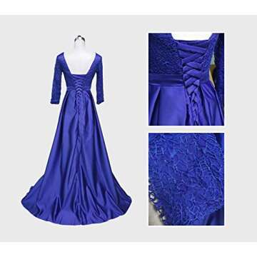 Wine Red Prom Dresses High Split Evening Dress 3/4 Sleeve Satin Party Floor Length-Long Gown for Women