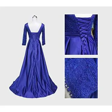 Wine Red Prom Dresses High Split Evening Dress 3/4 Sleeve Satin Party Floor Length-Long Gown for Women