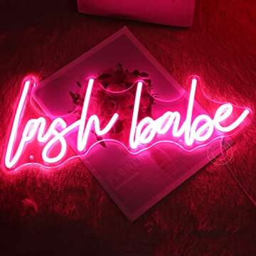 SYLHOME Pink Lash Babe Neon Light Sign Lash Beauty Salon Gorgeous Lady Girls Bedroom Game Room Wall ...