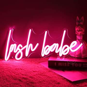 SYLHOME Pink Lash Babe Neon Light Sign Lash Beauty Salon Gorgeous Lady Girls Bedroom Game Room Wall Decor Sign for Party Birthday Christmas Gifts USB 5V 15.8"X6.5"