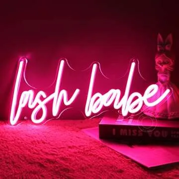 SYLHOME Pink Lash Babe Neon Light Sign Lash Beauty Salon Gorgeous Lady Girls Bedroom Game Room Wall Decor Sign for Party Birthday Christmas Gifts USB 5V 15.8"X6.5"