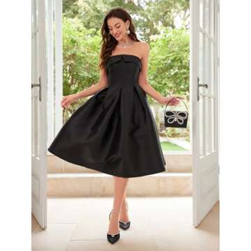 VICICSKY Strapless Satin Short Prom Dress for Women