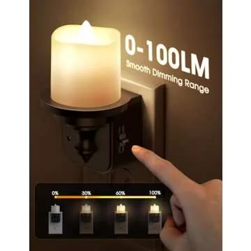 Flameless Candle Night Light, Night Lights Plug into Wall 2 Pack, LED Candle Night Light with Light Sensor, 0-100LM Dimmable Night Light Plug in, 3000K Soft White Nightlight for Kids Hallway Bathroom