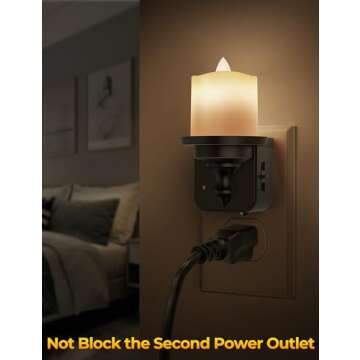 Flameless Candle Night Light, Night Lights Plug into Wall 2 Pack, LED Candle Night Light with Light Sensor, 0-100LM Dimmable Night Light Plug in, 3000K Soft White Nightlight for Kids Hallway Bathroom