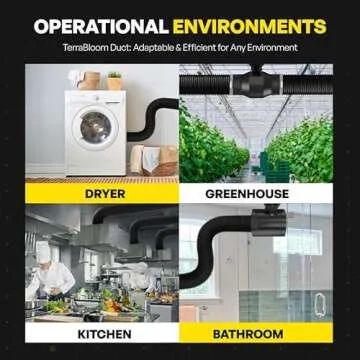 TerraBloom Flexible 6 Inch Ducting - Black 8 Feet Flex Aluminum Duct with 2 Clamps – 4 Layer HVAC Ventilation Air Hose - Great for Grow Tents, Dryer Rooms, House Vent Register Lines