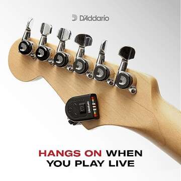 D'Addario Accessories Guitar Tuner - Micro Headstock Tuner - Tuner for Acoustic Guitar, Electric Guitar, Bass Guitar, Mandolin, Banjo, Ukelele - Compact & Discrete - Clip On - 1 Pack