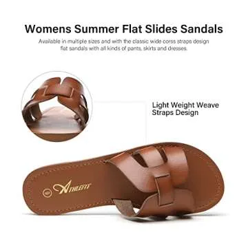 Athlefit Women's Flat Sandals Summer Casual Slip On Leather Slide Sandals Brown Size 7