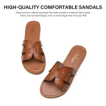 Athlefit Women's Flat Sandals Summer Casual Slip On Leather Slide Sandals Brown Size 7