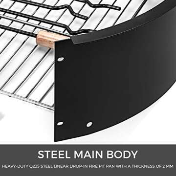 VBENLEM 25.6 Inch Fire Pit Rings with Grate Fire Pit Insert 3.0mm Thickness Solid Steel Heavy-Duty Outdoor Fire Ring with 19.3 x 15.4 Inch Camping Park Grill for Outdoor Camping