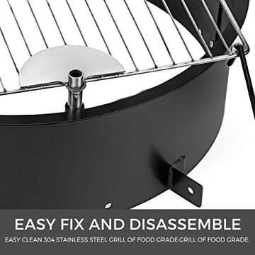 VBENLEM 25.6 Inch Fire Pit Rings with Grate Fire Pit Insert 3.0mm Thickness Solid Steel Heavy-Duty Outdoor Fire Ring with 19.3 x 15.4 Inch Camping Park Grill for Outdoor Camping