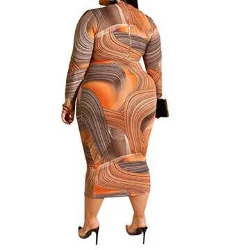 IyMoo Women Sexy Plus Size V Neck Dresses Elegant Bodycon Long Sleeve Pencil Business Suiting with Waistband Slim Fit Zipper Orange XL