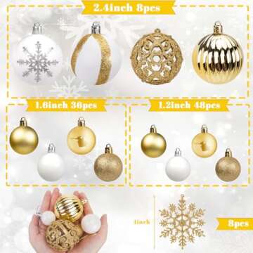 DomeStar 100PCS Christmas Tree Ornaments, Christmas Ball Set Glitter Shatterproof Baubles Snowflakes Gold White for Xmas Tree Wreath Christmas Party Wedding