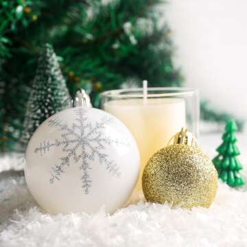 DomeStar 100PCS Christmas Tree Ornaments, Christmas Ball Set Glitter Shatterproof Baubles Snowflakes Gold White for Xmas Tree Wreath Christmas Party Wedding