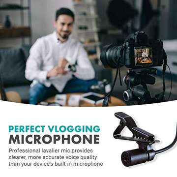 Movo LV1 Lavalier Lapel Clip on Microphone for Cameras, Camcorders and Smartphones Compatible with iPhone and Android Perfect Lav Mic for Filming Podcast, Vlogging and YouTube Videos