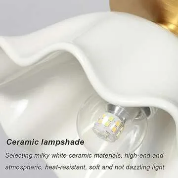 VUCICA Flower Ceramic Shade Semi Flush Mount Ceiling Lighting Simple Gold Hallway Ceiling Lights Fixture Vintage Mini Ceiling Lamp, for Bedroom Corridor