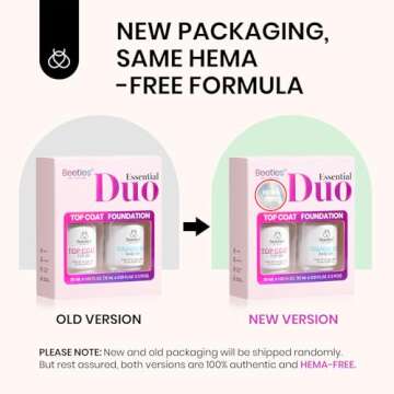 Beetles 2Pcs Hema Free Gel Base and Top Coat Set No Wipe, Upgraded Mild Formula Glossy Top Coat Long Lasting Effect Soak Off No More Damaged Nails