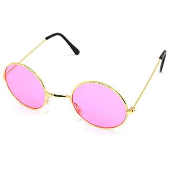 Skeleteen Pink Round Hippie Glasses - Perfect 60's Costume Accessory - 1 Pair