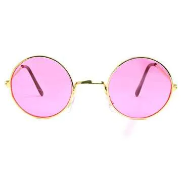 Skeleteen Pink Round Hippie Glasses for 60's Costumes