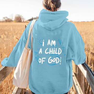I Am A Child of God Hoodie Christian Sweatshirts for Women Faith Religious God Pullover Long Sleeve Tops with Pocket Hoodie Women (Blue,M)