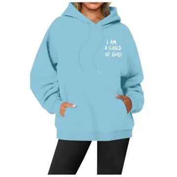 I Am A Child of God Hoodie Christian Sweatshirts for Women Faith Religious God Pullover Long Sleeve Tops with Pocket Hoodie Women (Blue,M)