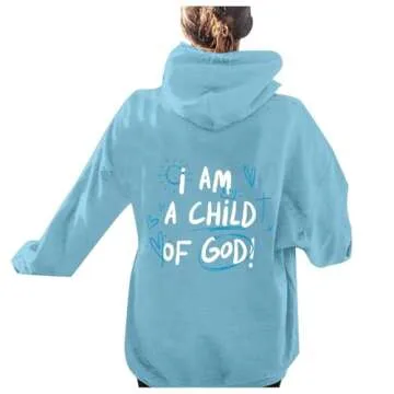 I Am A Child of God Hoodie Christian Sweatshirts for Women Faith Religious God Pullover Long Sleeve Tops with Pocket Hoodie Women (Blue,M)