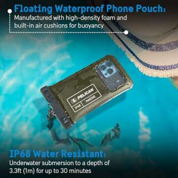 Pelican Marine - IP68 Waterproof Phone Pouch (Regular Size) Floating Waterproof Phone Case - Beach C...
