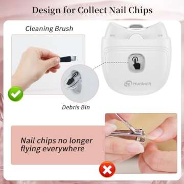 Hunloch Electric Nail Clipper, Electric Nail Trimmer with Nail Clip Storage and LCD Light, USB Rechargeable Automatic Nail Clipper for Adults, Seniors, Babies, Children (White)