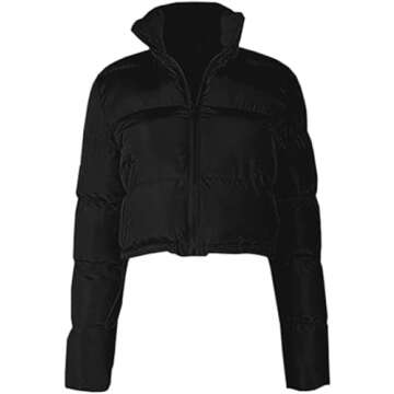 Ebifin Women's Stylish Cropped Coat - High Neck and Warm