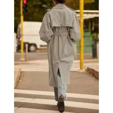 Tankaneo Womens Long Trench Coat Fall Fashion Oversized Double Breasted Lapel Overcoat Outerwear with Belt