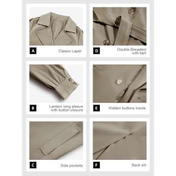 Tankaneo Womens Long Trench Coat Fall Fashion Oversized Double Breasted Lapel Overcoat Outerwear with Belt