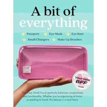 Embla Clear Cosmetic Bag Makeup Case, Clear Zipper Make Up Pouch and Toiletry Travel Tote, Cute Skincare Pouches for Women Girls, Preppy Purse Cosmetic Organizer, Small Makeup Bags, Bubblegum