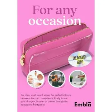 Embla Clear Cosmetic Bag Makeup Case, Clear Zipper Make Up Pouch and Toiletry Travel Tote, Cute Skincare Pouches for Women Girls, Preppy Purse Cosmetic Organizer, Small Makeup Bags, Bubblegum