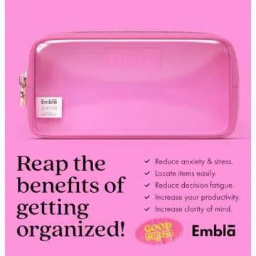 Embla Clear Cosmetic Bag Makeup Case, Clear Zipper Make Up Pouch and Toiletry Travel Tote, Cute Skincare Pouches for Women Girls, Preppy Purse Cosmetic Organizer, Small Makeup Bags, Bubblegum