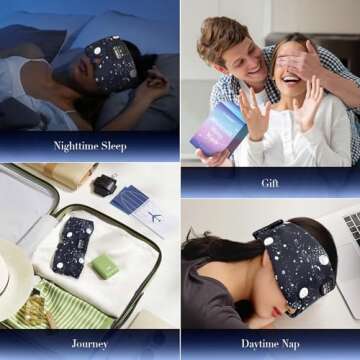 LC-dolida Sleep Mask with Bluetooth Headphones, Silk Eye Mask for Sleeping Side Day Sleepers, 5.4 Bluetooth Silk Sleep Mask Headphones for Women Men with Thin Speaker, Blackout, Comfort