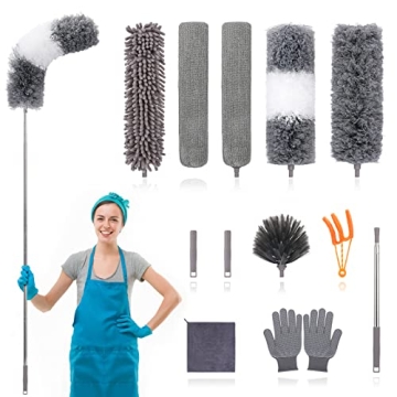 12pcs Microfiber Dusters, Duster with Extension Pole(Stainless Steel) 30 to 100'', Washable Dusters,...